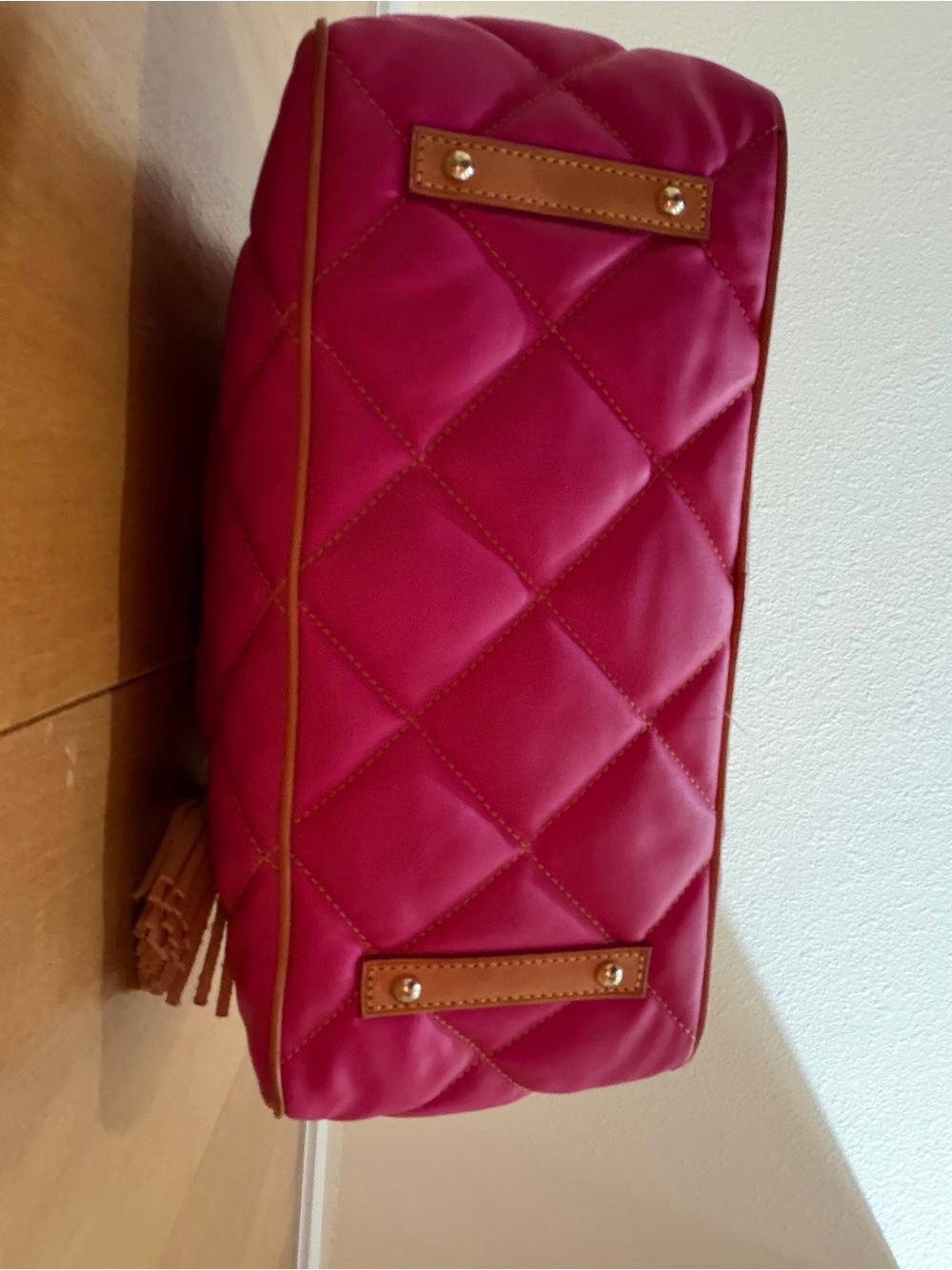 Dooney & Bourke Pink Quilted Shoulder Bag with Tan Trim - Picture 8 of 11